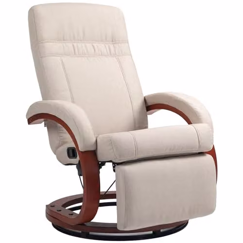 HOMCOM 360 Swivel Recliner Chair with Ottoman and Solid Wood Frame, Manual Fabric Armchair in Beige