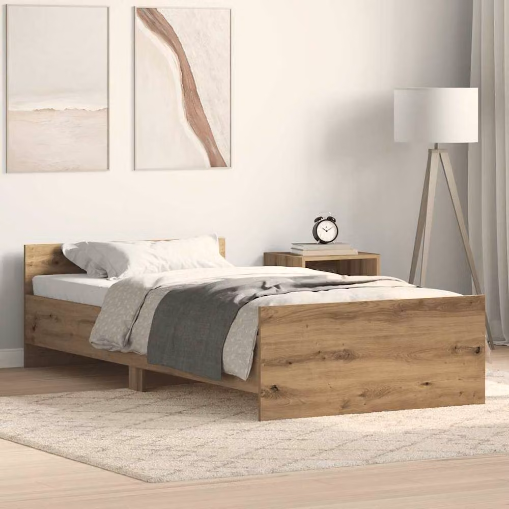 Berkfield Home Artisan Oak Bed Frame in Brown, Engineered Wood, W/D/H: 190 x 75 x 40 cm – 2
