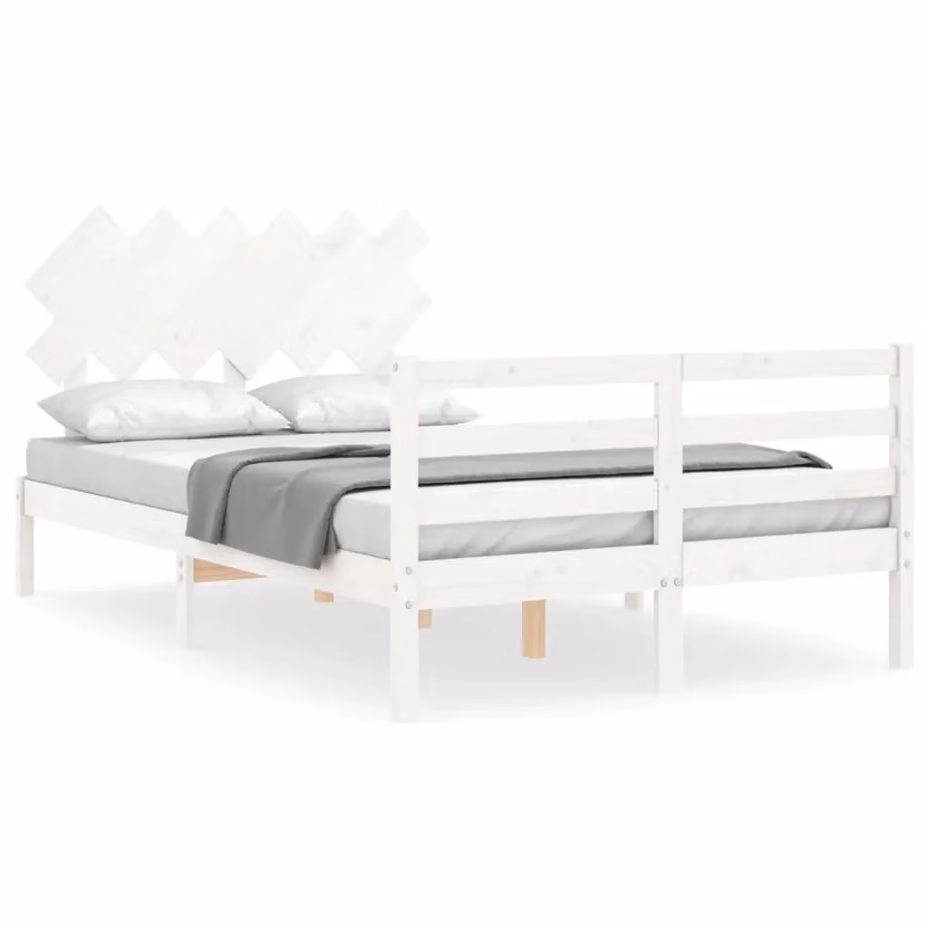 Berkfield Home White Double Bed Frame with Headboard in Solid Pine Wood, W/D/H: 140 x 200 cm – 2