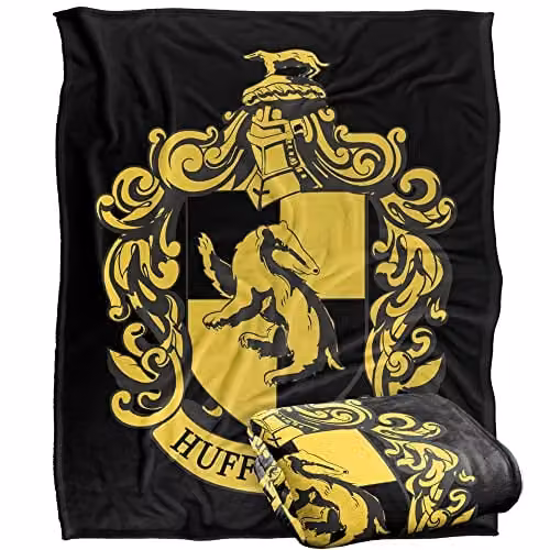 LOGOVISION Harry Potter Hufflepuff Crest 3 Soft Fleece Throw Blanket, White and Multicolour, W/D: 152 x 127 cm