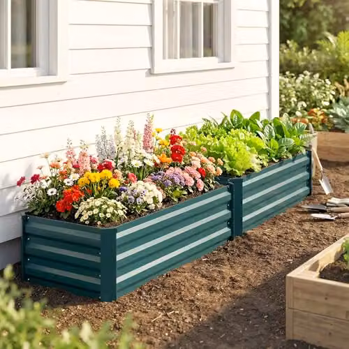 Outsunny Set of 2 Galvanised Steel Raised Garden Beds in Green, W/D/H: 110 x 60 x 30 cm – 7