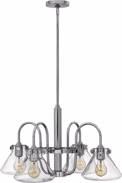 Netlighting Congress Multi Arm Chandelier in Chrome and Grey with Glass Cones and E27 Socket