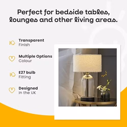 ValueLights Modern Glass and Metal Table Lamp with Beige Fabric Lampshade and LED Bulb – 2
