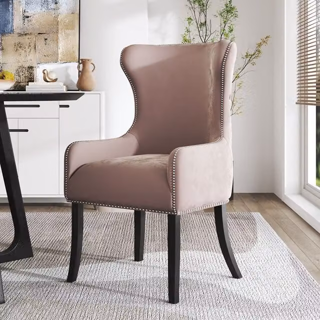 Komore Glamour Velvet Upholstered Dining Chair in Grey and Pink