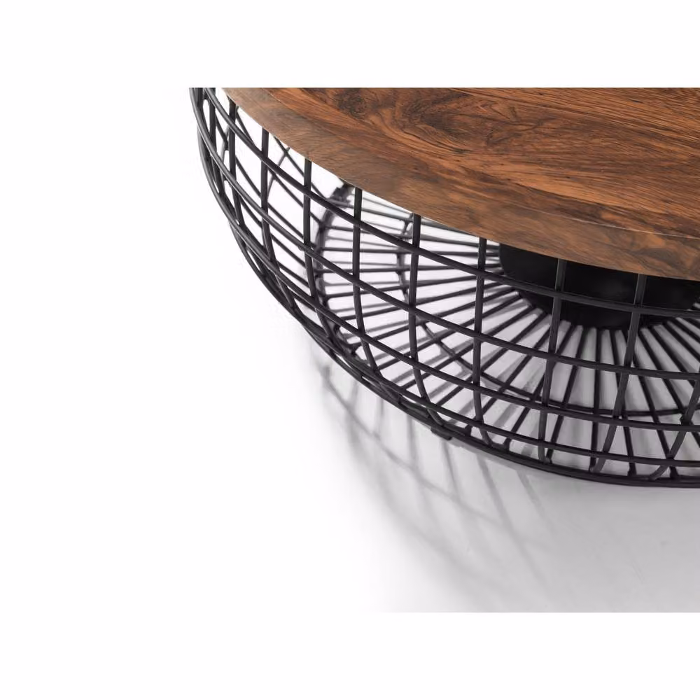 Cheshire Hadley Industrial Round Storage Coffee Table in Walnut and Black with Lift Mechanism – 4