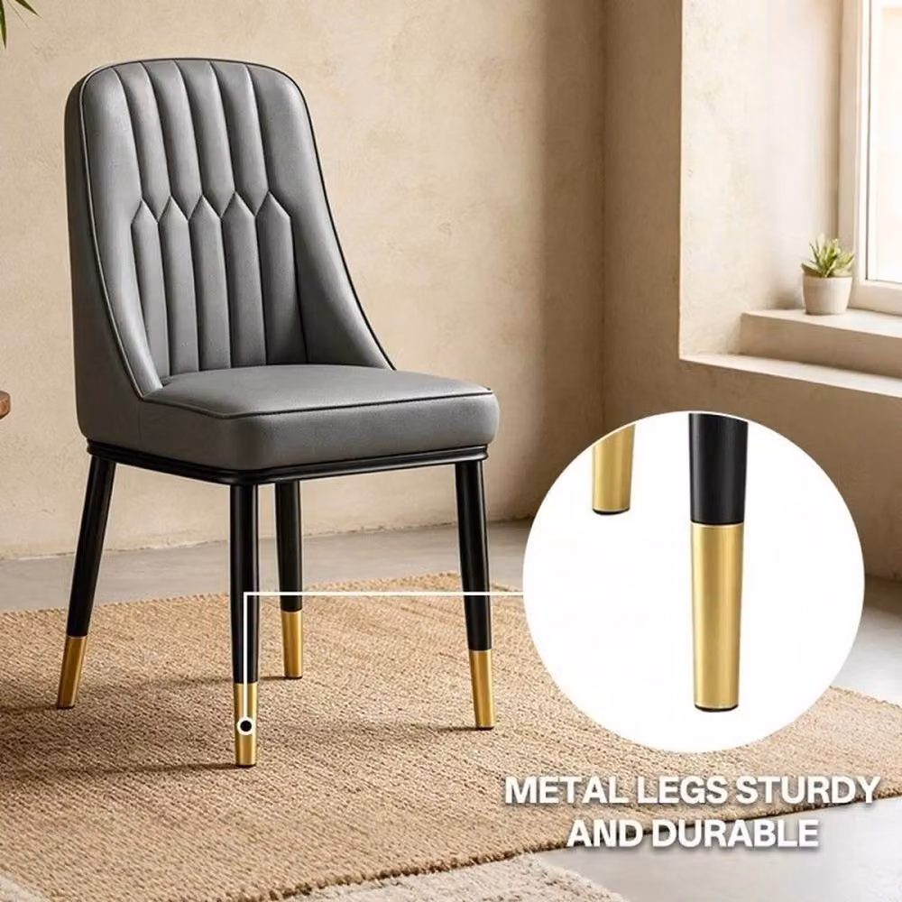 PAWNORA Set of 2 Modern Grey Leather and Metal Chairs – 3