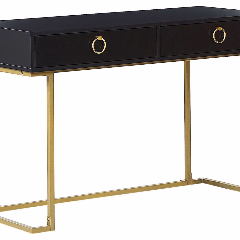 Wyld and Coco Glam Console Table with 2 Drawers, Black Matte Top and Gold Base, W: 115 cm, D: 50 cm, H: 77 cm – 2