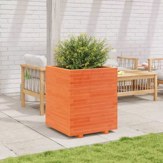 Berkfield Home Beautiful Garden Planter in Brown Solid Wood Pine, W/D/H: 60 x 60 x 72.5 cm