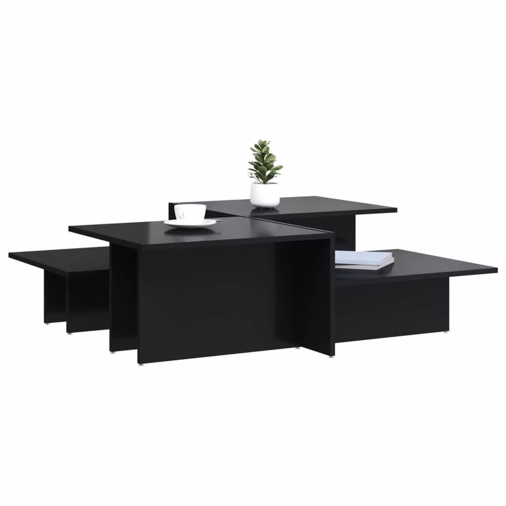 Berkfield Home Set of 2 Modern Black High Gloss Nesting Coffee Tables with Rectangular MDF Tops – 3