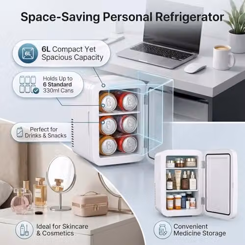 Alivio 6L Mini Portable Electronic Refrigerator in White for Drinks, Skincare and Cosmetics with AC/DC Power – 2