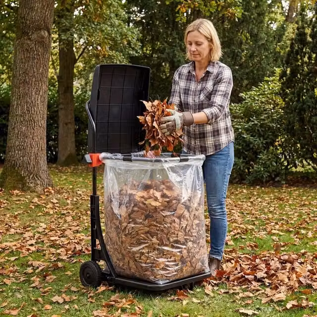 Costway Black Metal Moving Trash Bag Holder and Leaf Bag Stand Cart with Wheels