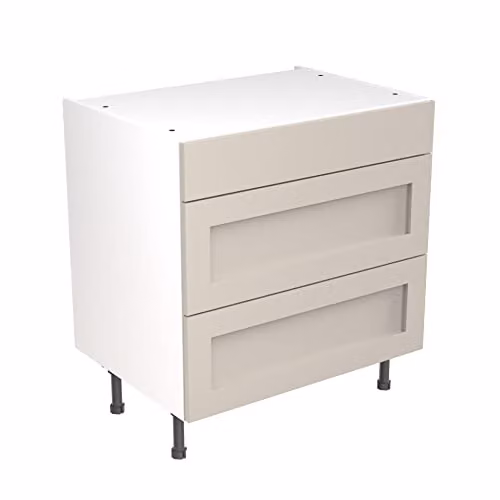 Kitchen Kit Shaker Door Flatpack Base Cabinet with 3 Drawers, Light Grey Matt, W: 80 cm, H: 87 cm, D: 57 cm