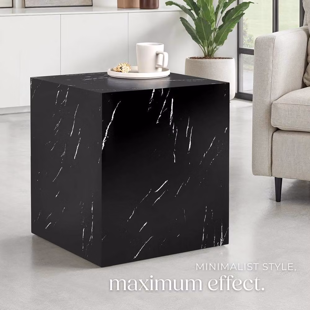 tectake Lasley Coffee Table in Black Marble Look, W/D/H: 45 x 45 x 50 cm – 6