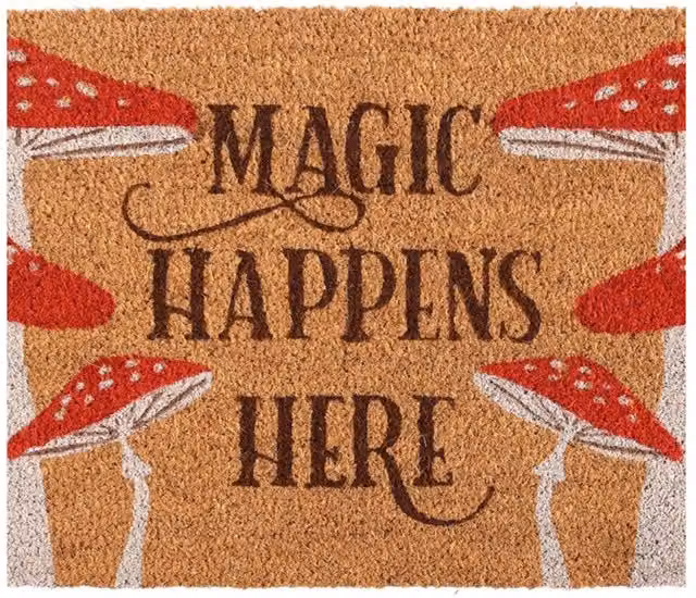 KDMK Magic Happens Here Mushroom Coir Doormat, Brown