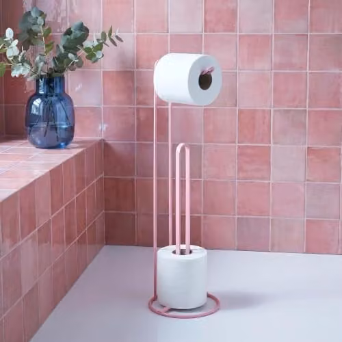 OHS Freestanding Stainless Steel Toilet Roll Holder and Spare Roll Storage Organiser, Pink – 2