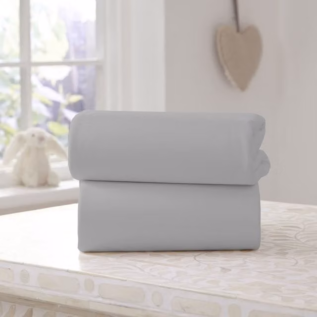 Clair De Lune Grey Cotton Jersey Baby Fitted Sheet, Width: 137 cm
