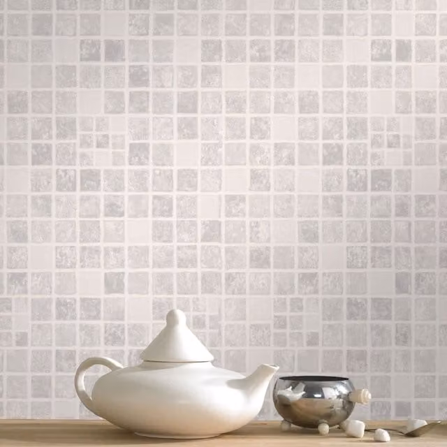 Contour Earthen Tile Washable Geometric Abstract Wallpaper in Grey