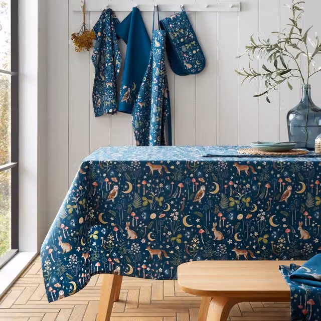 Catherine Lansfield Enchanted Twilight Navy Blue Cotton Rectangular Tablecloth, W: 137 cm, L: 229 cm