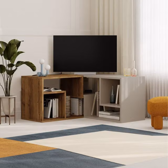 Decortie Glis Modern TV Unit and Media Stand for 35 Inch TVs in Dark Brown and Sand – 1