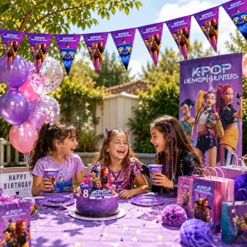 Procos K-pop Demon Hunters Purple Paper Bunting Garland for Children's Birthday Parties, Length: 230 cm – 8