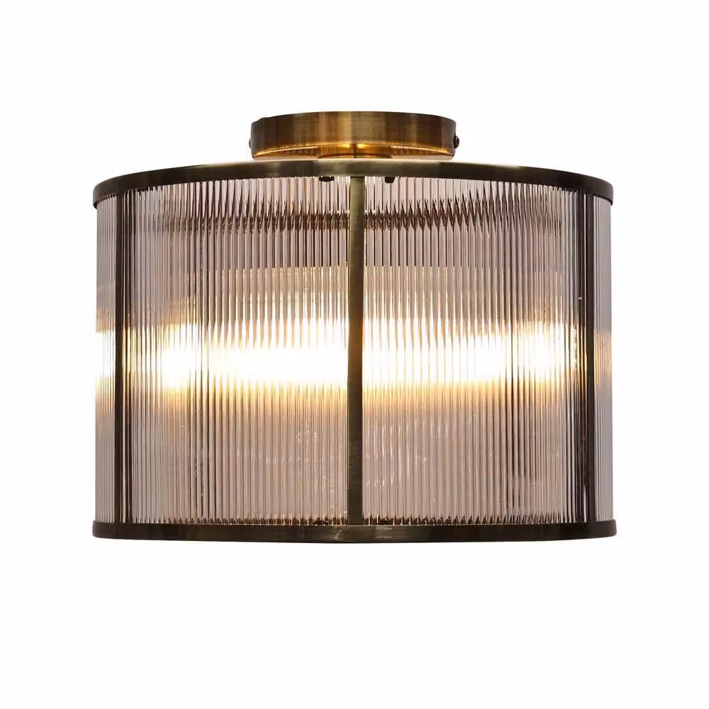 First Choice Lighting Bromley Antique Brass and Bronze Flush Ceiling Light with Ribbed Diffuser, W/D/H: 30 x 30 x 23.5 cm – 2