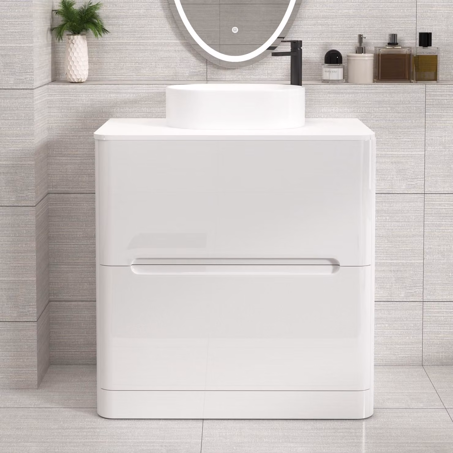 Royal Bathrooms Venice 800mm Gloss White Floor Standing 2 Drawer Vanity Unit with Plain White Worktop and Peak Basin
