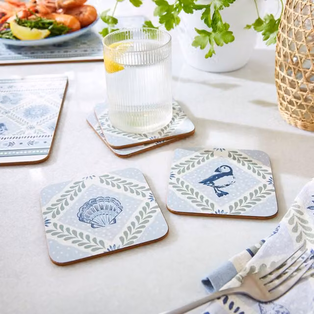 Ulster Weavers Coastal Treasures Absorbent Square Coasters, Pack of 4, Blue and Green