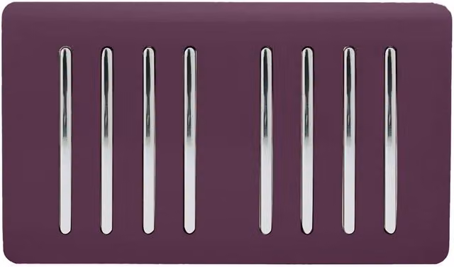 Trendi 8 Gang 2 Way Rocker Double Plate Tactile Light Switch in Plum Purple and Chrome