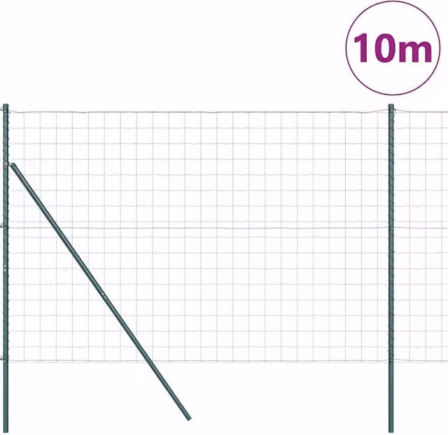 Berkfield Home Green Euro Fence with 7 Posts, Galvanised Steel, W: 10 m, H: 1.5 m