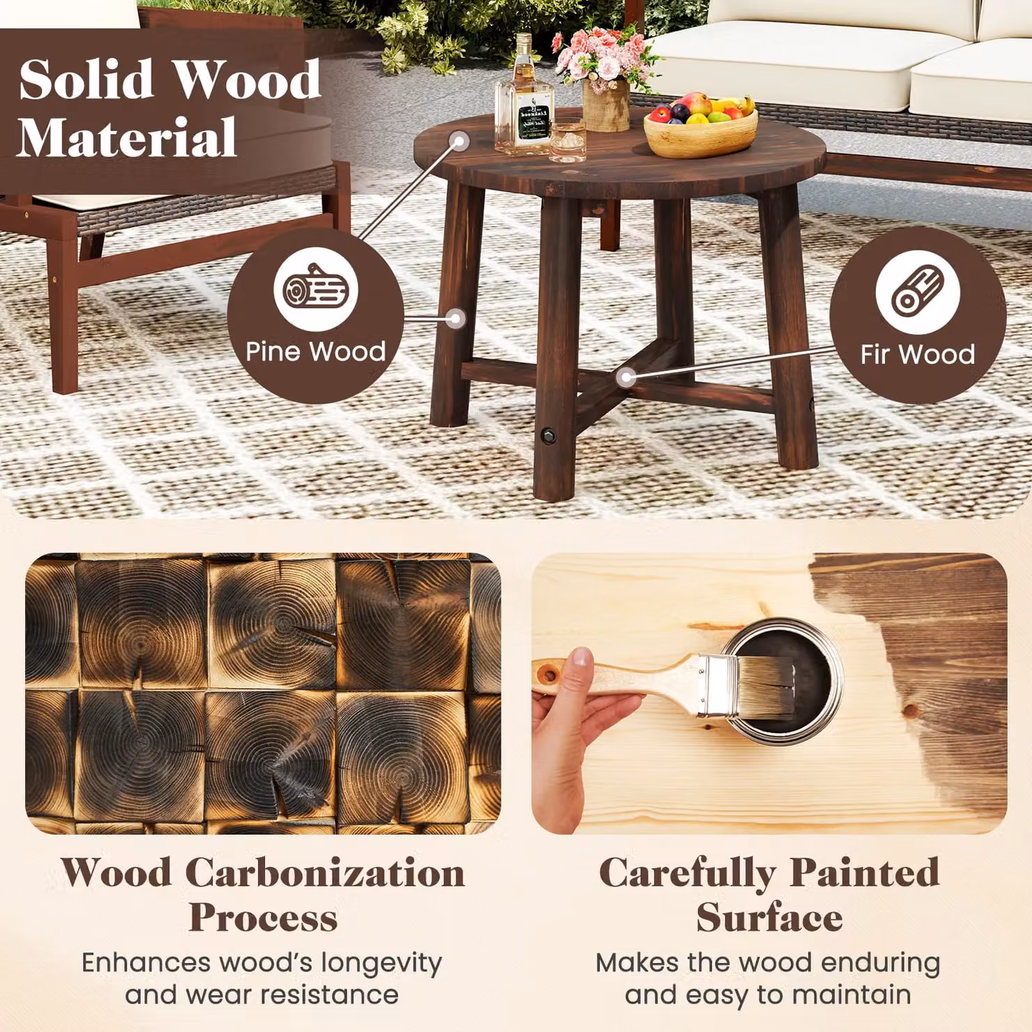 Costway Round Outdoor Side Table with Solid Wood Structure in Brown – 7