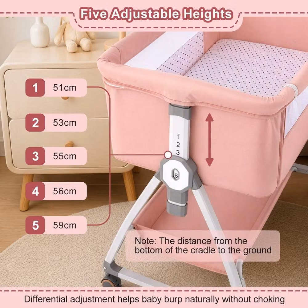 NESTLUNE Pink 3-in-1 Baby Crib Frame Travel Cot Rocker Cradle W/D/H: 100 x 15 x 15 cm – 2