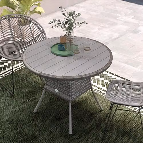 Outsunny Grey PE Rattan and Metal Outdoor Dining Table for Garden – 5