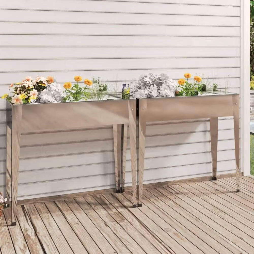 Berkfield Home Garden Planters, 2 Piece Set of Galvanised Steel Planters in Silver – 2