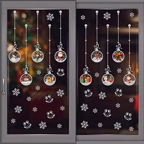 WALPLUS Reusable Double-Sided Christmas Window Stickers, Matt Silver Decals, 45 Pieces – 1