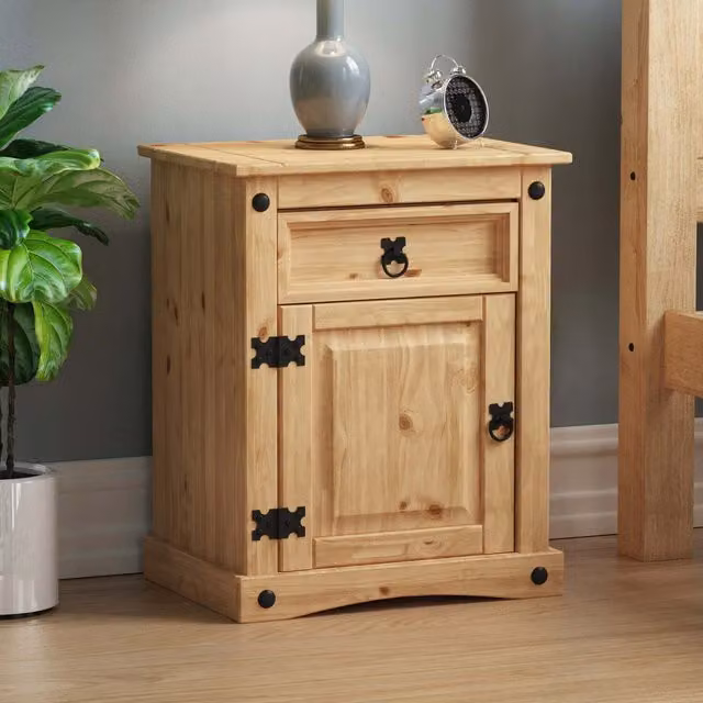 Vida Designs Rustic Brown Pine Bedside Cabinet with 1 Drawer and 1 Door, W: 35 cm, D: 48 cm, H: 60 cm – 1