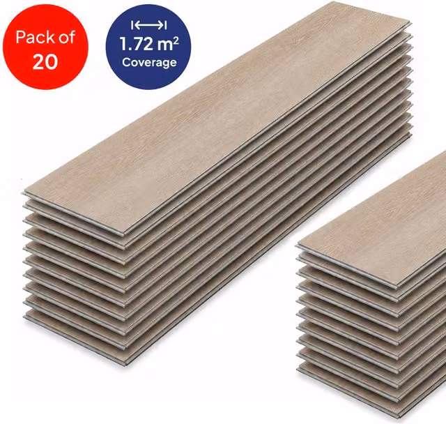 ENER-J SPC Herringbone Vinyl Flooring, Ivory Birch, 1.72 m2, Pack of 20 – 1