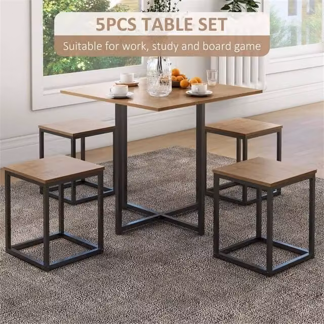 EONLION 5-Piece Modern Wood Bar Table and Chair Set in Brown – 1