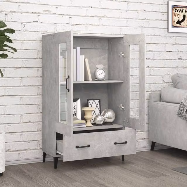 Berkfield Home Modern Highboard in Concrete Grey with Glass Doors, W/D/H: 70 x 31 x 115 cm