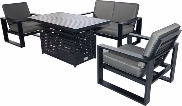 Furniture One 4 Seater Grey Aluminium Garden Sofa Set with Height-Adjustable Table
