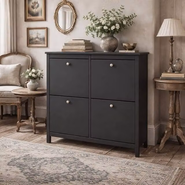 Wyld Haus Gossmere Matt Black 4 Door Shoe Cabinet – 1