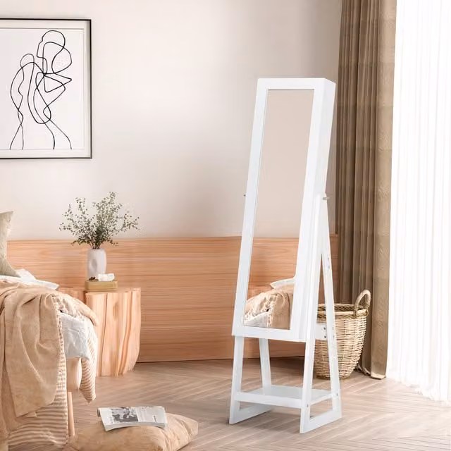 HOMCOM Modern White Jewellery Cabinet with LED Mirror, Internal Shelves and Drawers