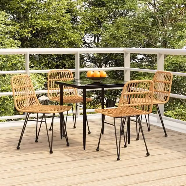 Berkfield Home 5 Piece Brown Poly Rattan Garden Dining Set with Glass Top Table – 1