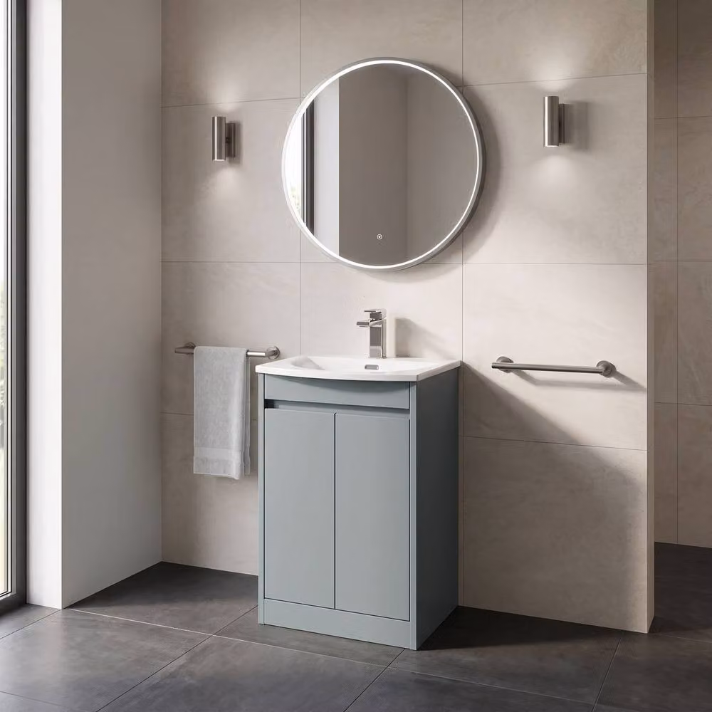 Balterley Chartley 2 Door Freestanding Bathroom Vanity Unit with Curved Basin in Coastal Grey, Width: 50 cm – 4