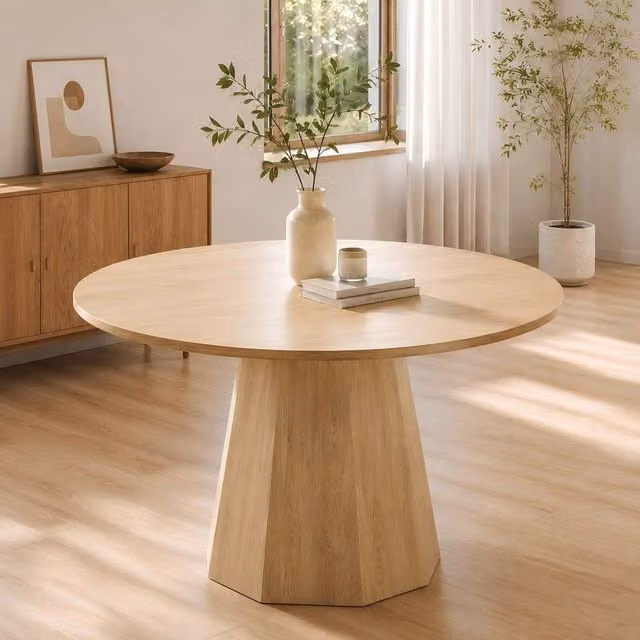 ModernLuxe Round Dining Table in Brown with Wood Design, Diameter: 120 cm