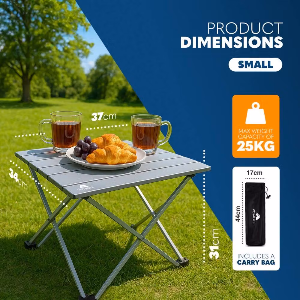 Voyager Small Foldable Camping Table in Silver, W/D/H: 37 x 31 x 34 cm – 2