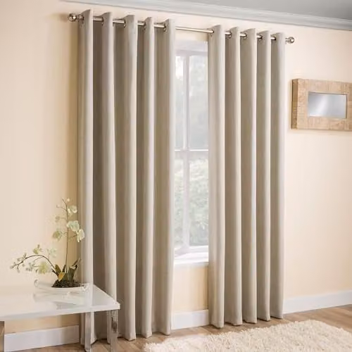 Enhanced Living Cream Plain Textured Thermal Eyelet Curtains, W: 229 cm, H: 137 cm – 1