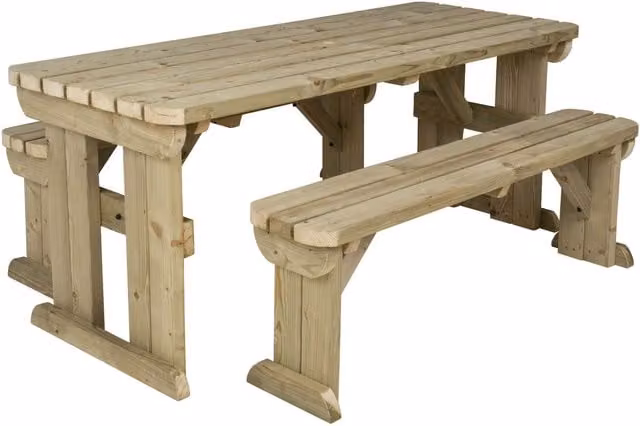 Yews Rustic Wooden Picnic Table and Bench Set in Green and Yellow
