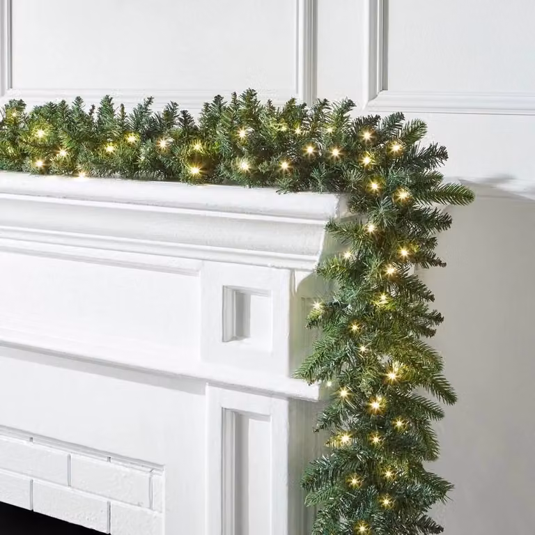 FLAVORA Green Christmas Garland with Warm White LED Lights, W/D/H: 100 x 15 x 1 cm