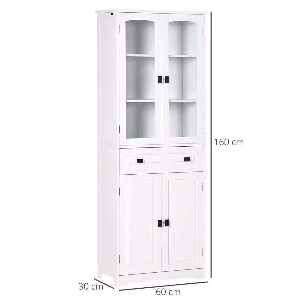 STILVORA White Tall Kitchen Cupboard with Glass Doors, Internal Drawers and Shelves, W/D/H: 60.0 x 30.0 x 160.0 cm – 2