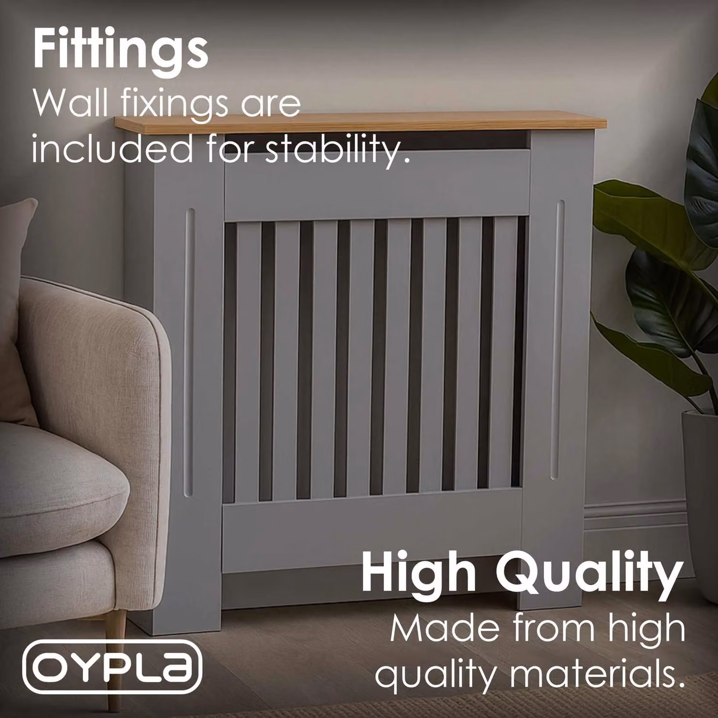 Oypla Small Grey Wooden Slatted Radiator Cover Cabinet in MDF – 2
